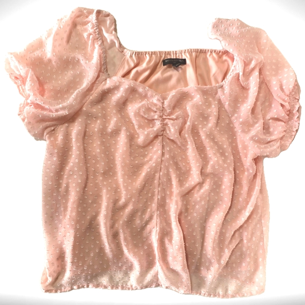 Banana Republic Pink Swiss Dot Puff Sleeve Blouse